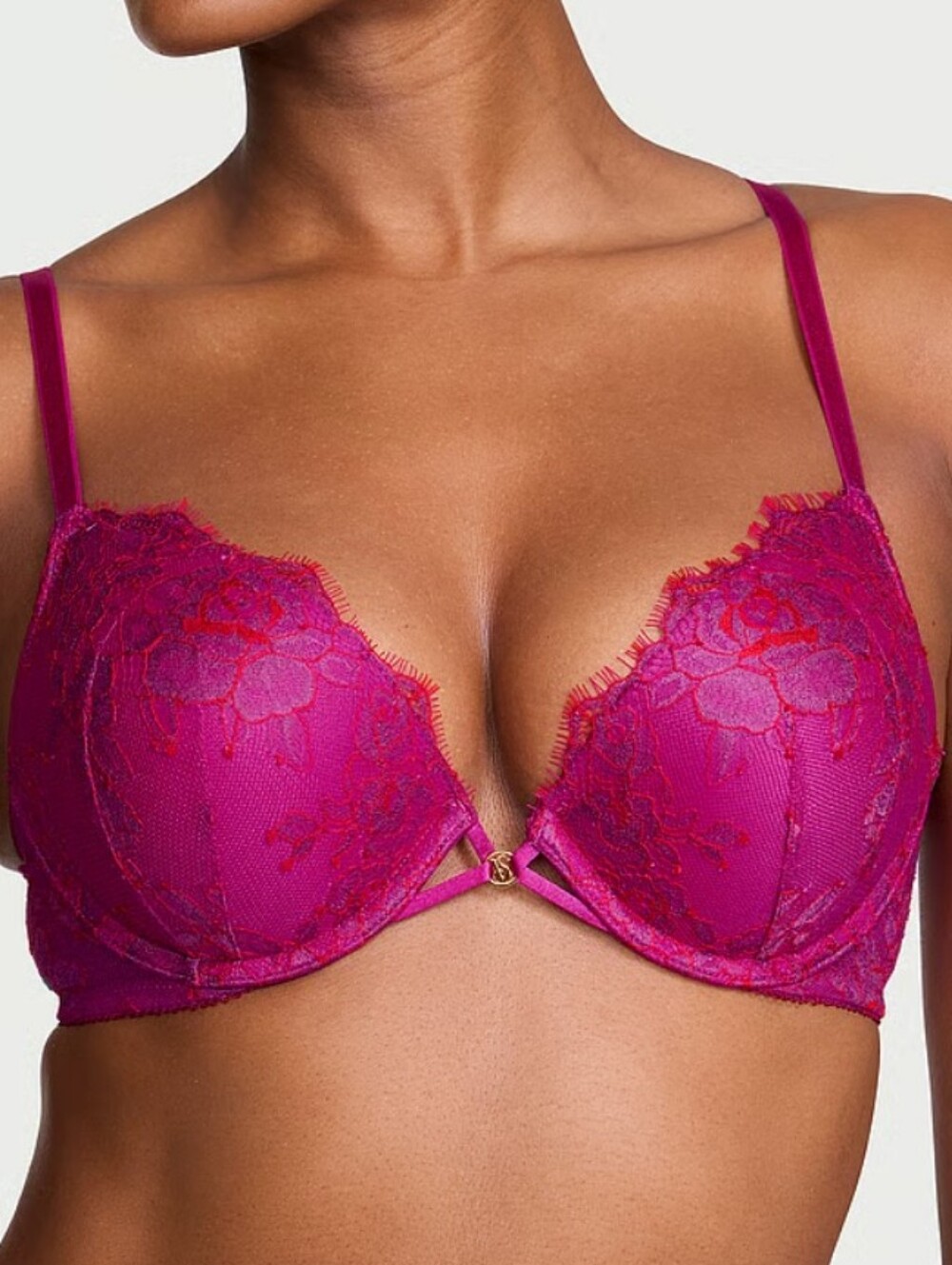 Victoria's Secret Berrylicious Bombshell Add-2-Cups Rose Lace Push-Up Bra, 34B